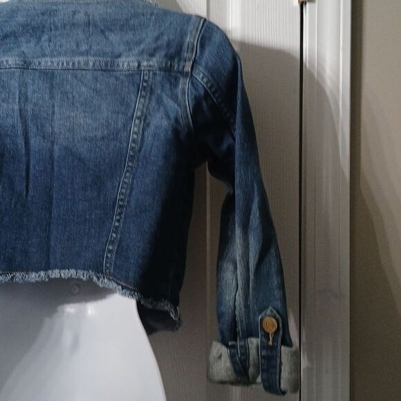 Princess Vera Wang cropped jean denim raw trim jacket Sz XS NWOT - Picture 6 of 8